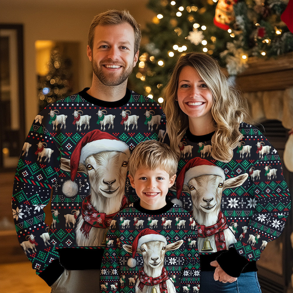 Festive Goat in Santa Hat Ugly Christmas Sweater