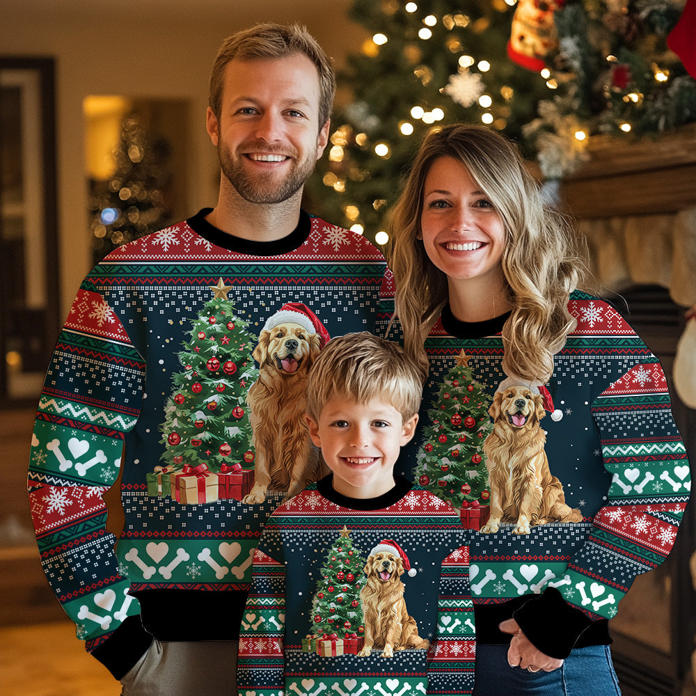 Festive Golden Retriever Santa Hat Ugly Christmas Sweater