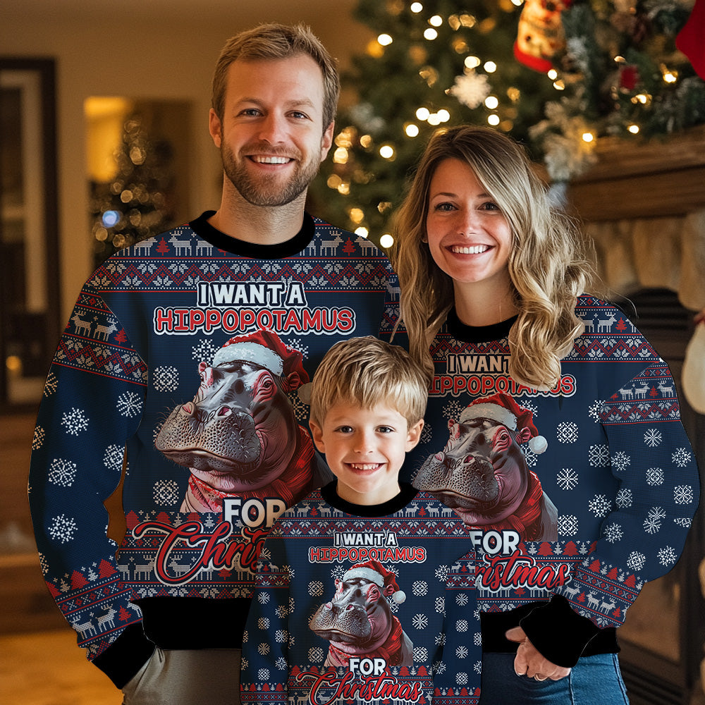 Festive Hippo Ugly Christmas Sweater