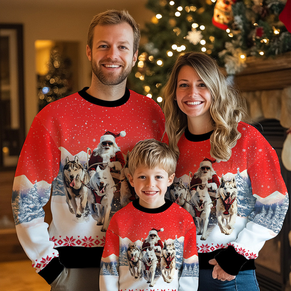 Festive Husky Sled Ugly Christmas Sweater