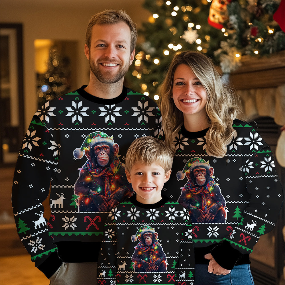 Festive Chimpanzee Santa Hat Ugly Christmas Sweater