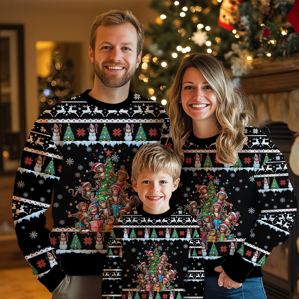 Festive Monkey Christmas Tree Ugly Christmas Sweater
