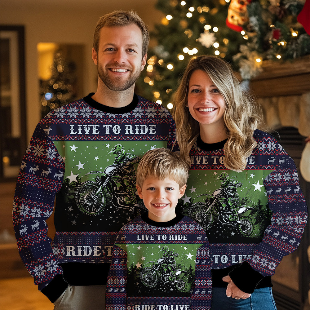 Live To Ride Dirt Bike Ugly Christmas Sweater