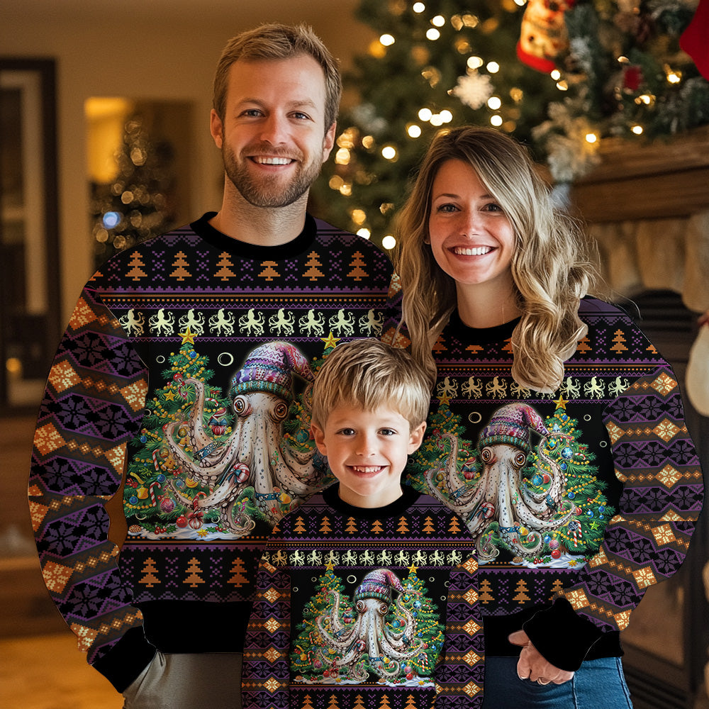 Festive Octopus Christmas Tree Ugly Christmas Sweater