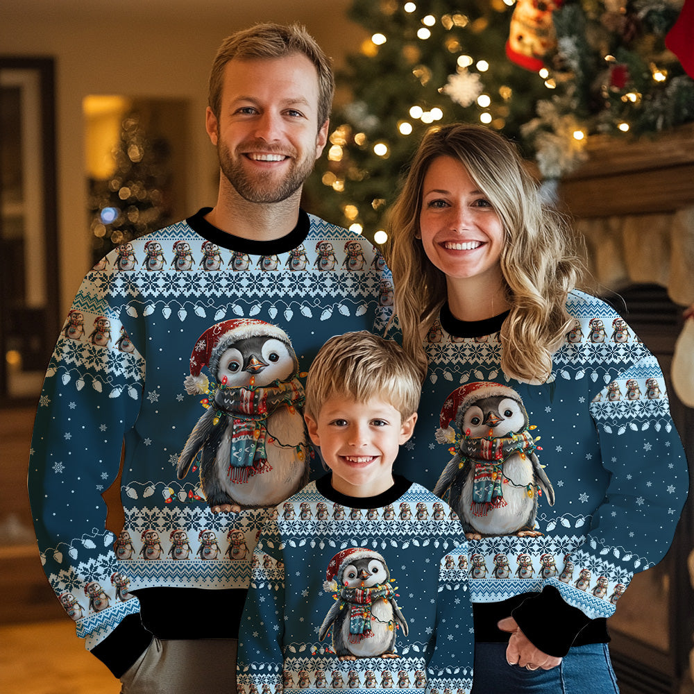 Cute Baby Penguin Santa Hat Ugly Christmas Sweater