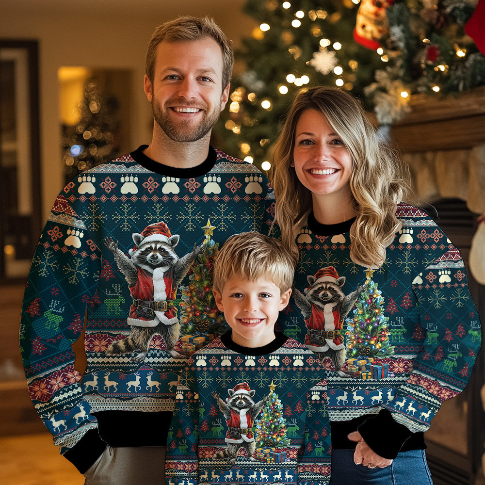 Festive Santa Raccoon Ugly Christmas Sweater