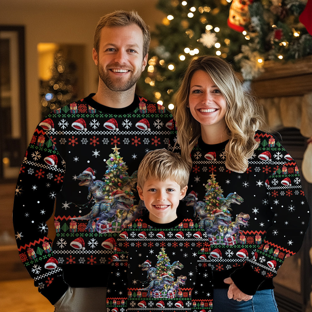 T-Rex Dinosaur Christmas Tree Ugly Sweater