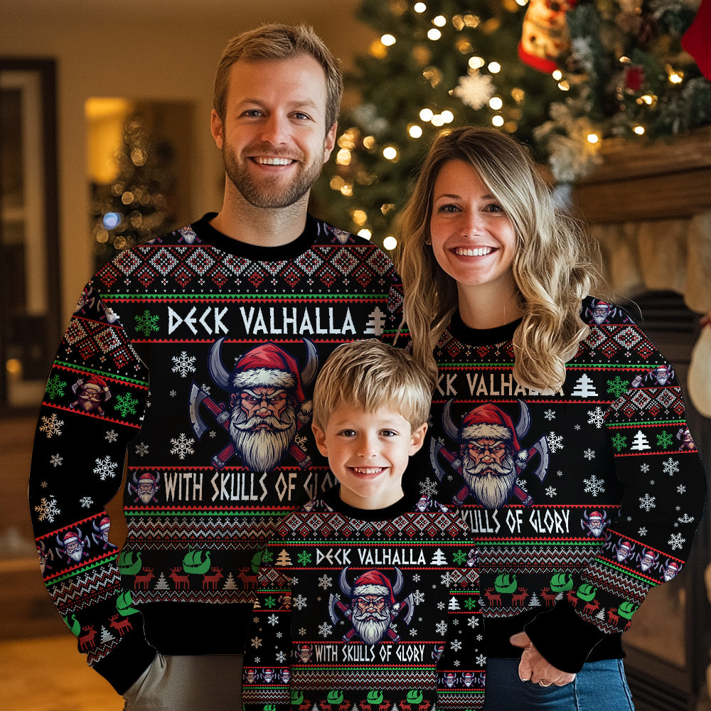 Deck Valhalla With Skulls Of Glory Viking Ugly Christmas Sweater