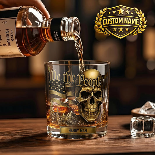 Personalized We The People Skull Whiskey Glass - Patriotic Gift