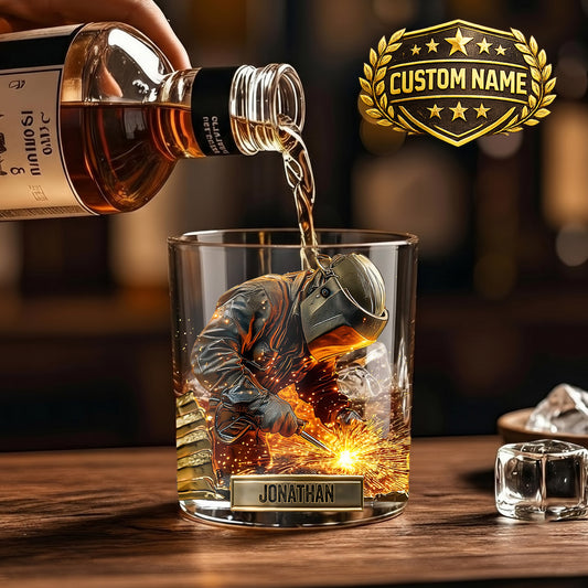 Personalized Welder Whiskey Glass - Custom Metalworker Gift