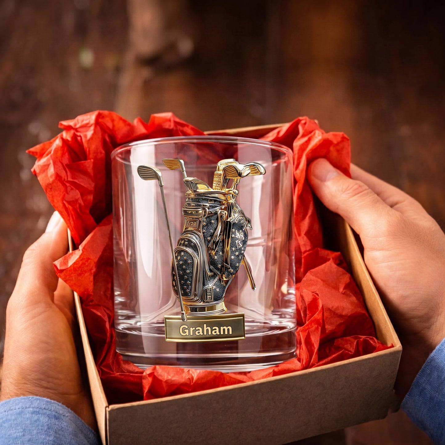 Personalized Golf Bag Whiskey Glass - Custom Name Golfer Gift