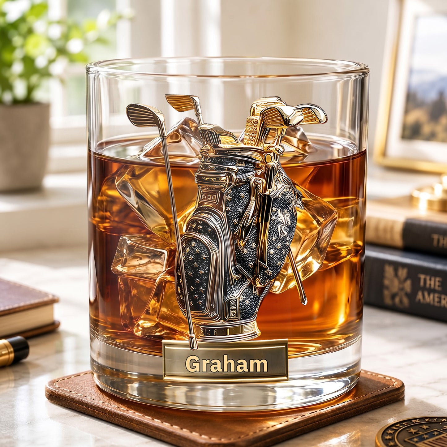 Personalized Golf Bag Whiskey Glass - Custom Name Golfer Gift