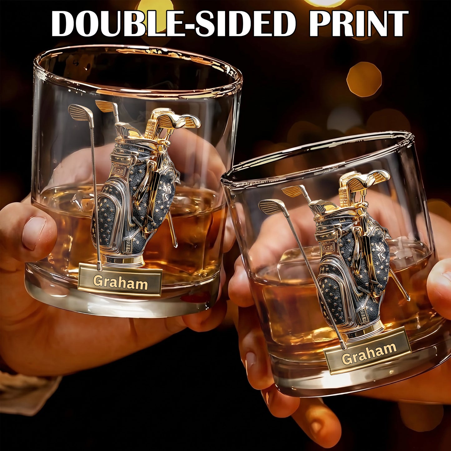 Personalized Golf Bag Whiskey Glass - Custom Name Golfer Gift