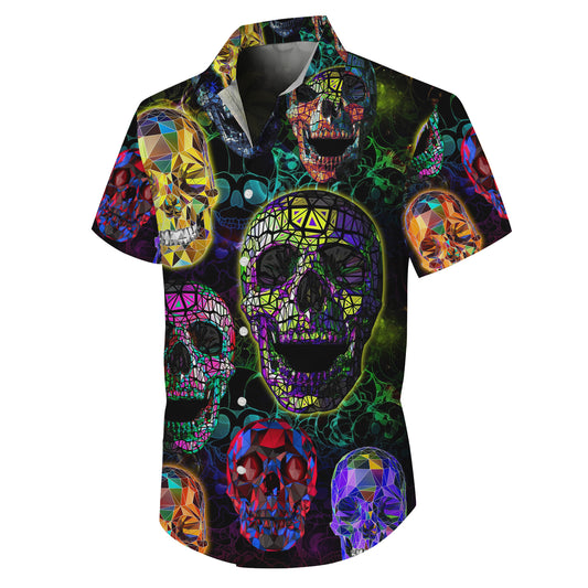 Colorful Geometric Skull Hawaiian Shirt for Men & Women Dark Aloha