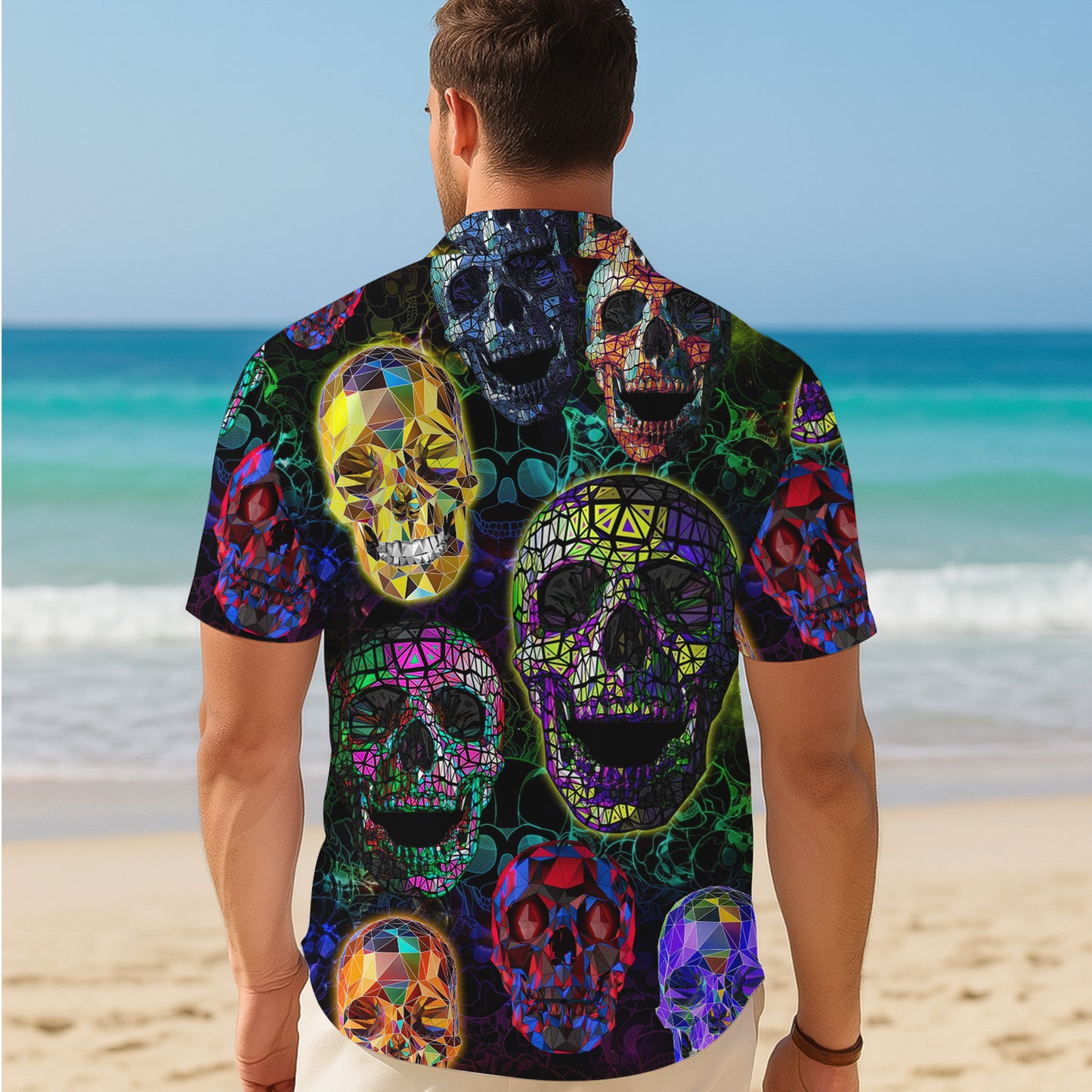 Colorful Geometric Skull Hawaiian Shirt for Men & Women Dark Aloha