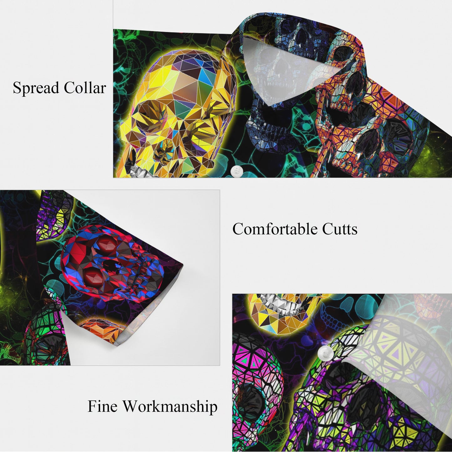 Colorful Geometric Skull Hawaiian Shirt for Men & Women Dark Aloha