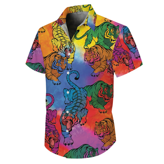 Colorful Rainbow Tiger Hawaiian Shirt for Men & Women Wild Animal Aloha