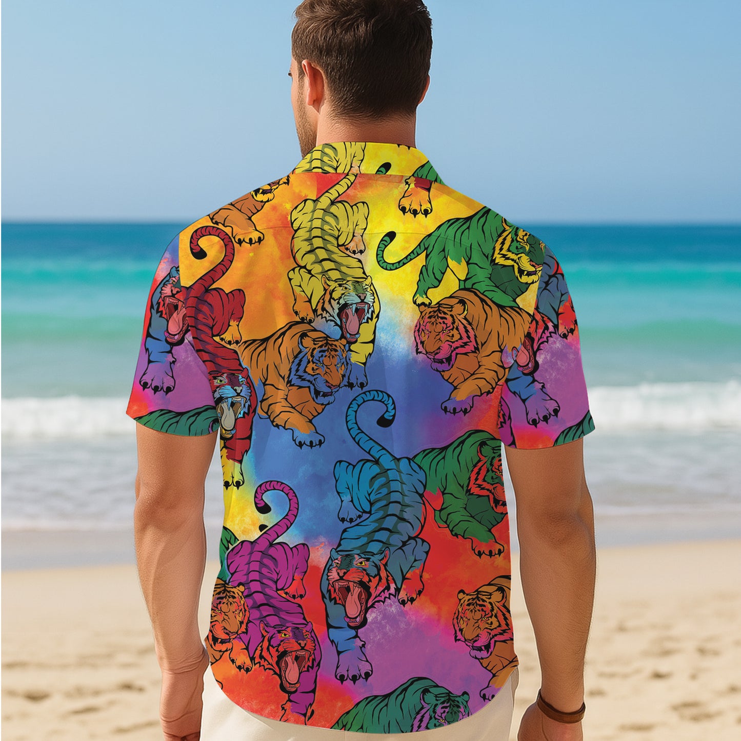 Colorful Rainbow Tiger Hawaiian Shirt for Men & Women Wild Animal Aloha