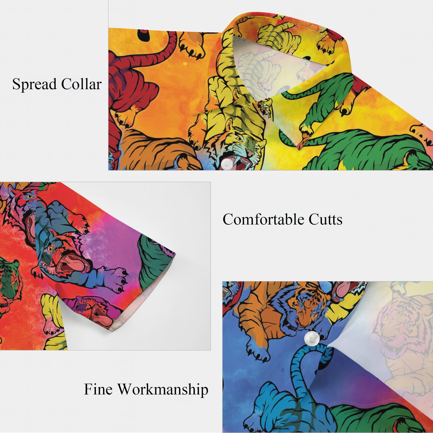 Colorful Rainbow Tiger Hawaiian Shirt for Men & Women Wild Animal Aloha