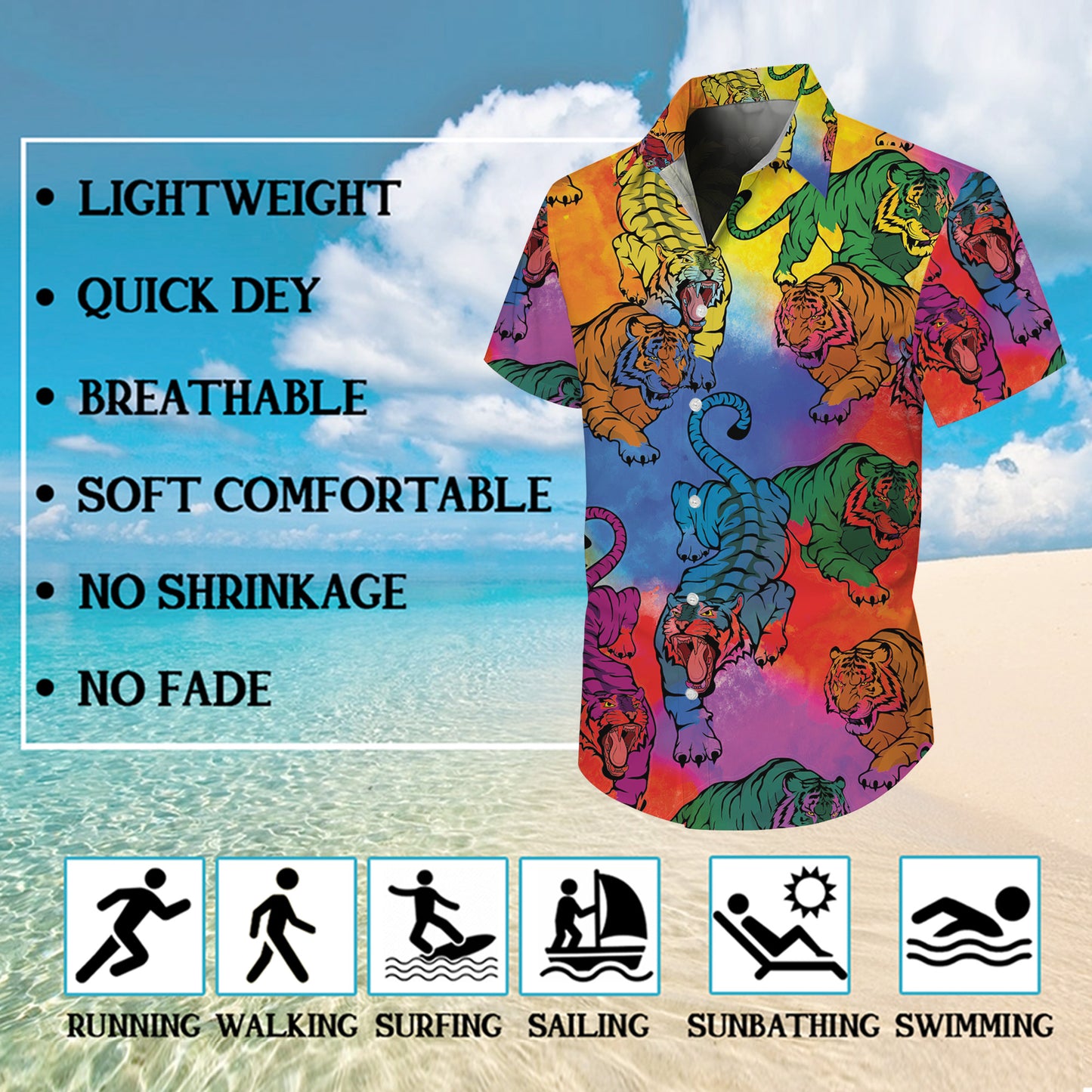 Colorful Rainbow Tiger Hawaiian Shirt for Men & Women Wild Animal Aloha