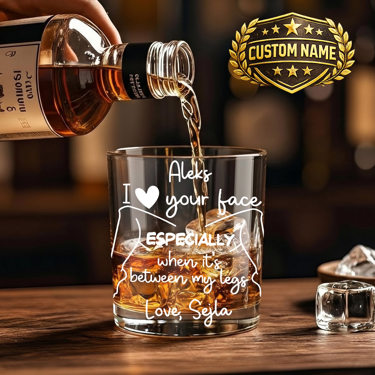 Personalized Naughty Adult Humor Whiskey Glass - Funny Gift For Him
