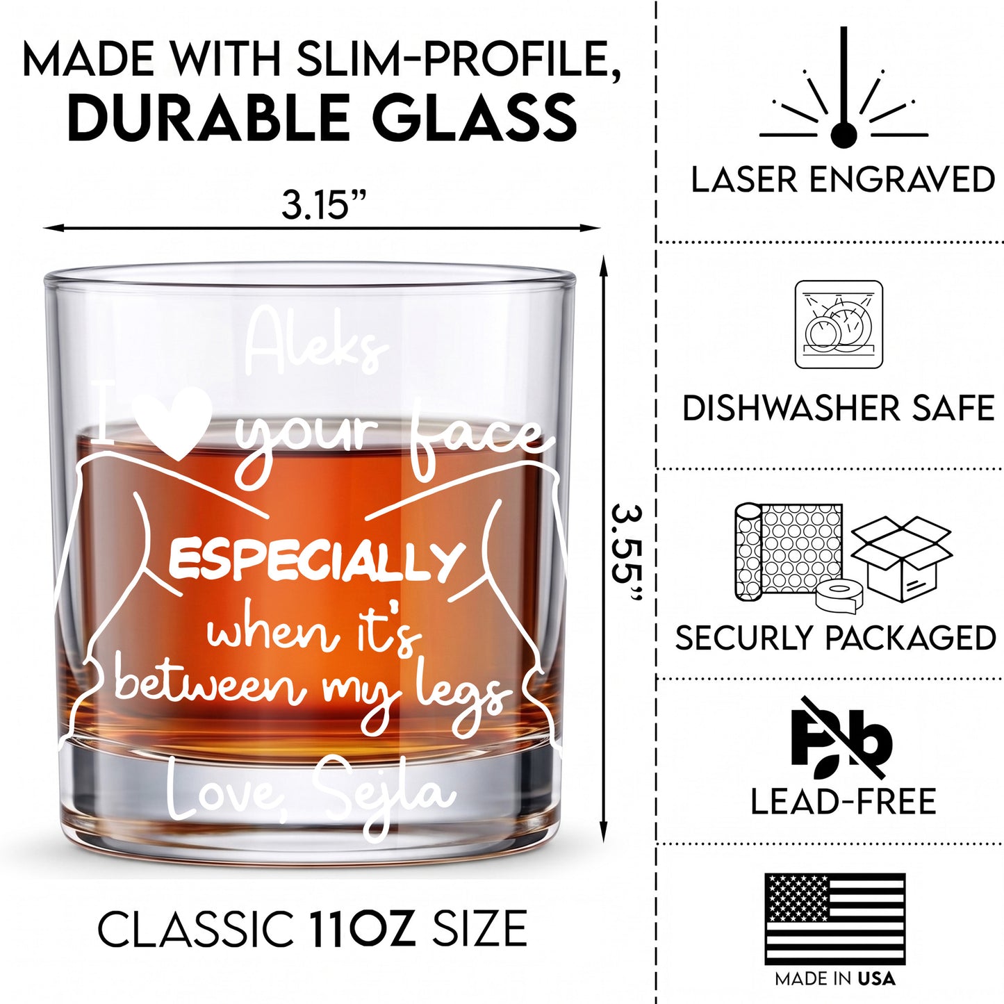 Personalized Naughty Adult Humor Whiskey Glass - Funny Gift For Him