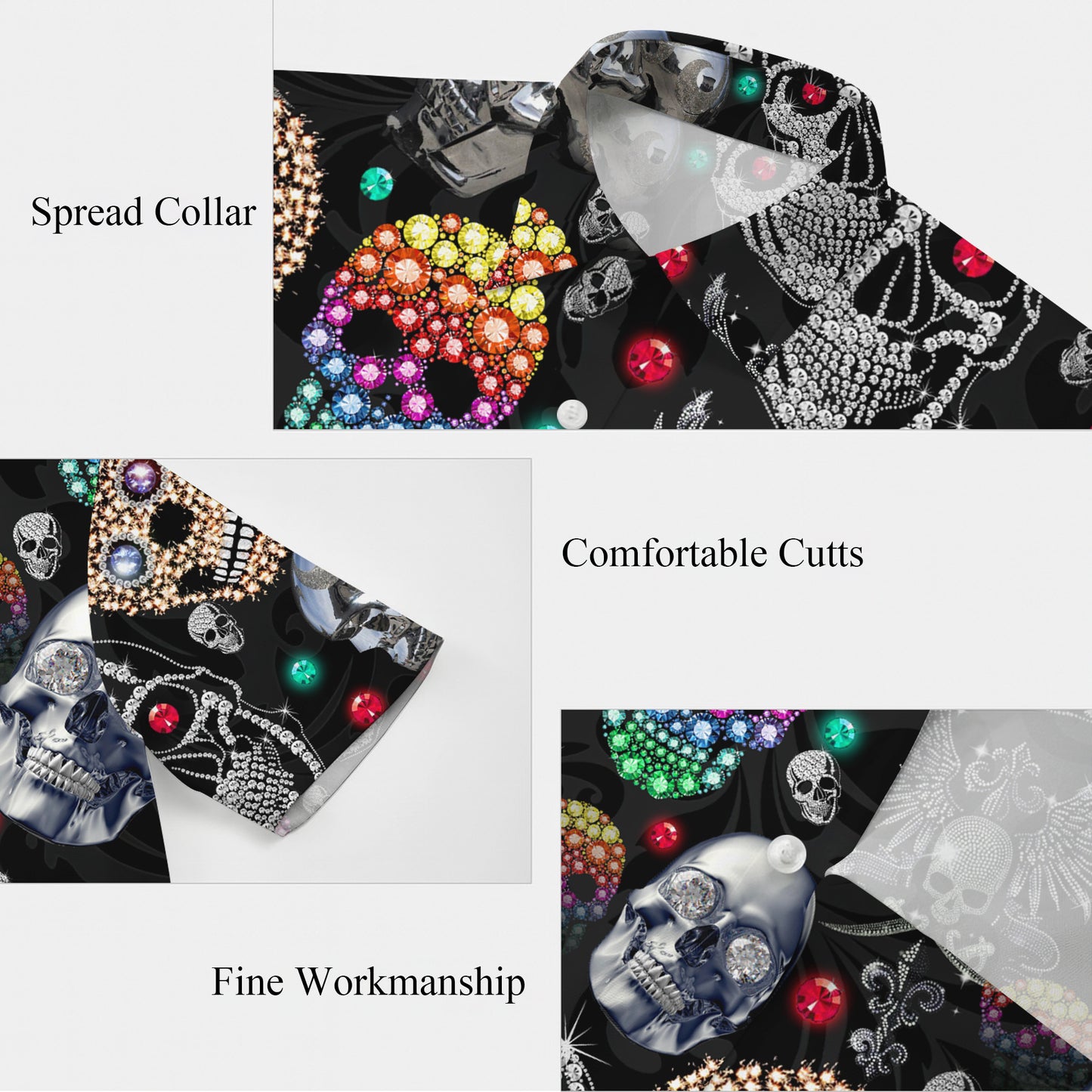 Skull Hawaiian Shirt, Aloha Button Up Shirt for Men & Women, Tropical Short Sleeve Beach Vacation Summer Casual Shirt 001