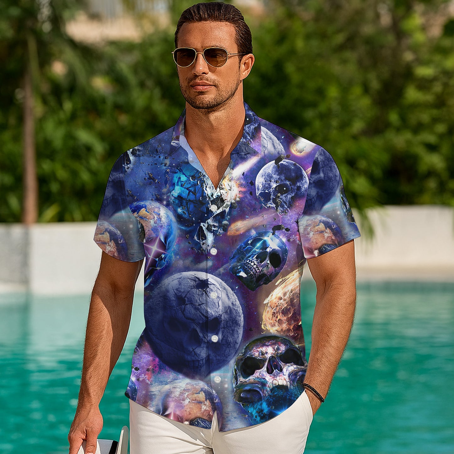 Cosmic Galaxy Skull Hawaiian Shirt for Men & Women Space Aloha