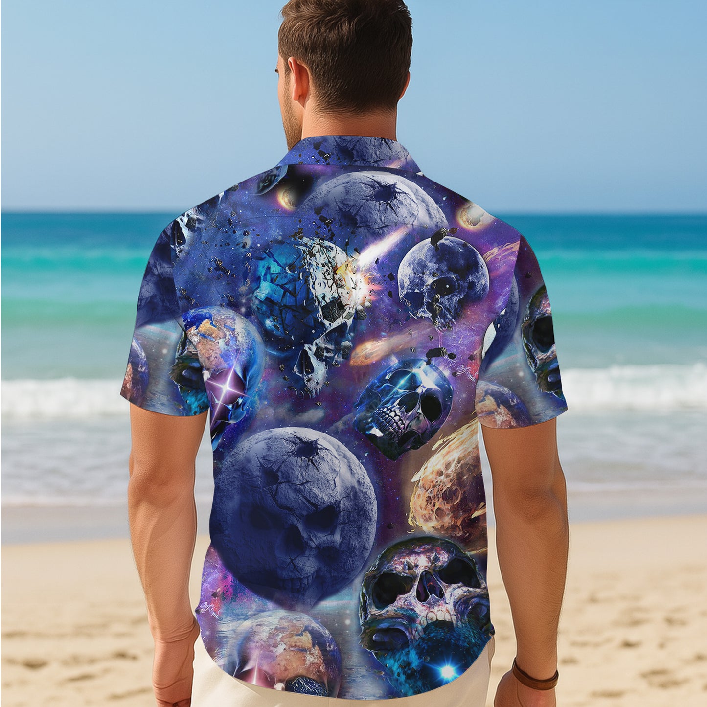 Cosmic Galaxy Skull Hawaiian Shirt for Men & Women Space Aloha