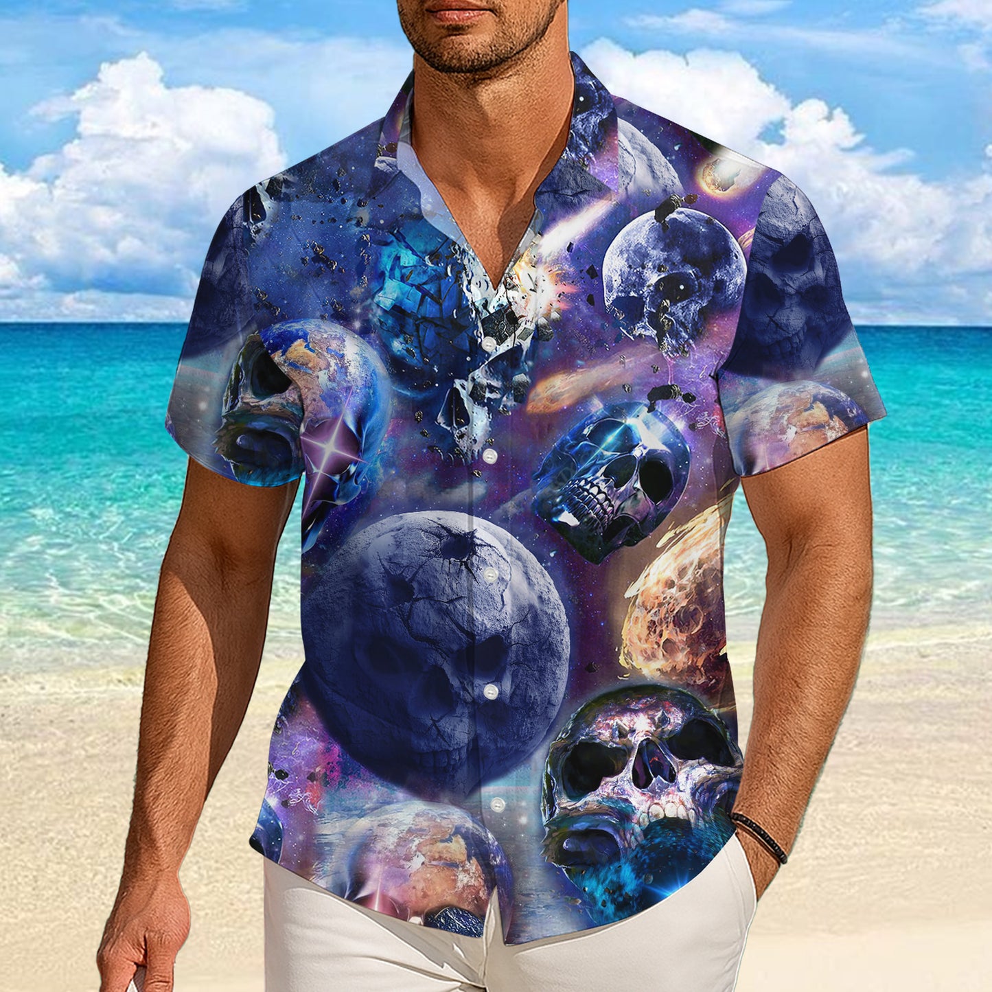 Cosmic Galaxy Skull Hawaiian Shirt for Men & Women Space Aloha