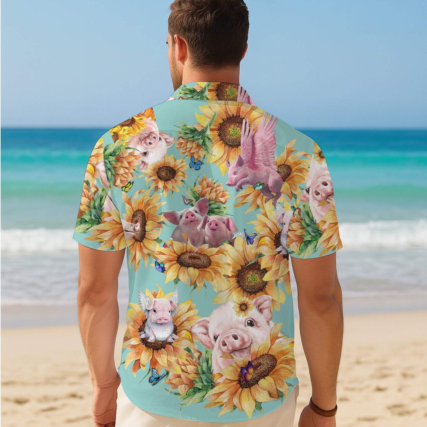 Pig Hawaiian Shirt for Men, Pig Button Up Shirt for Men, Tropical Short Sleeve Beach Vacation Summer Casual Shirt - 0013