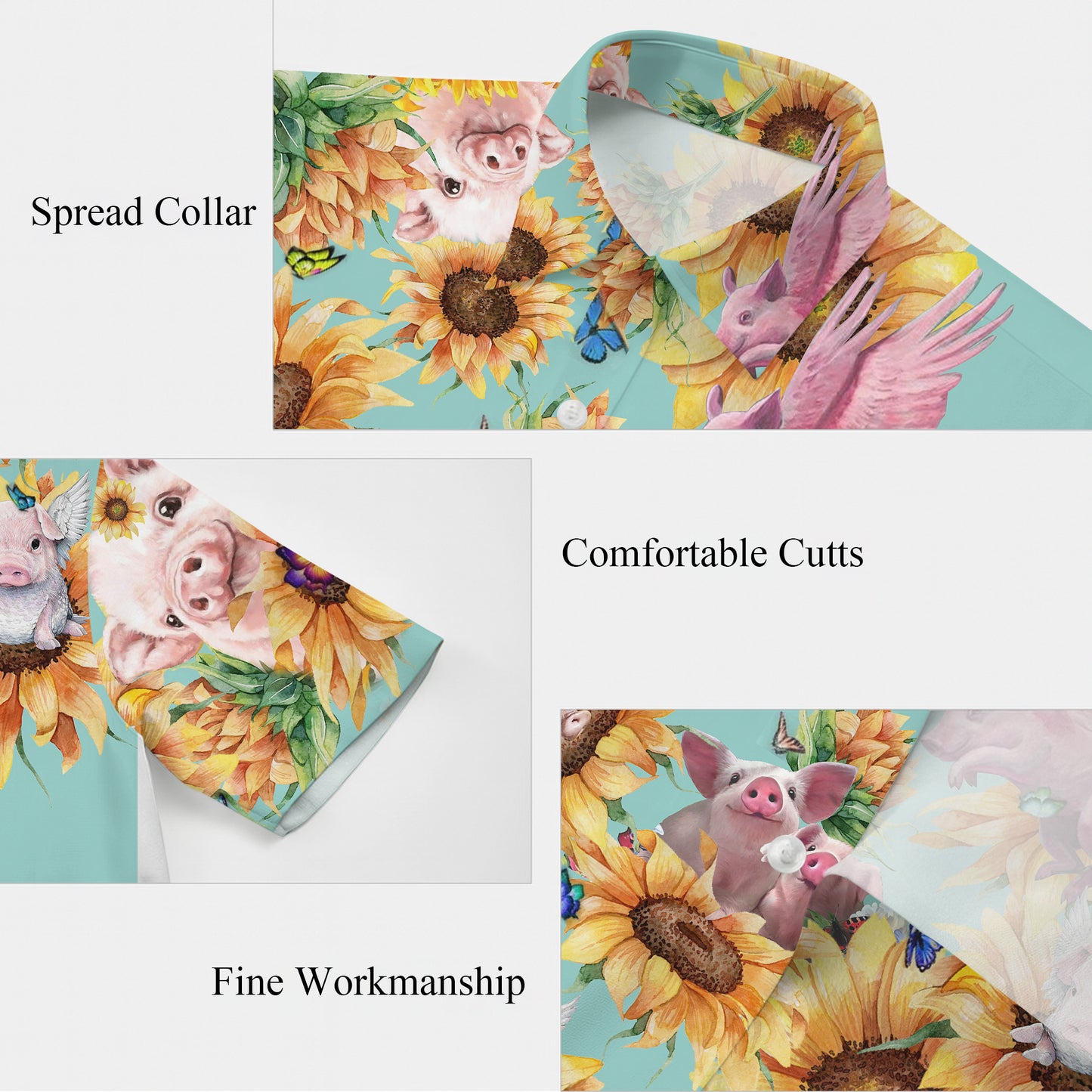 Pig Hawaiian Shirt for Men, Pig Button Up Shirt for Men, Tropical Short Sleeve Beach Vacation Summer Casual Shirt - 0013