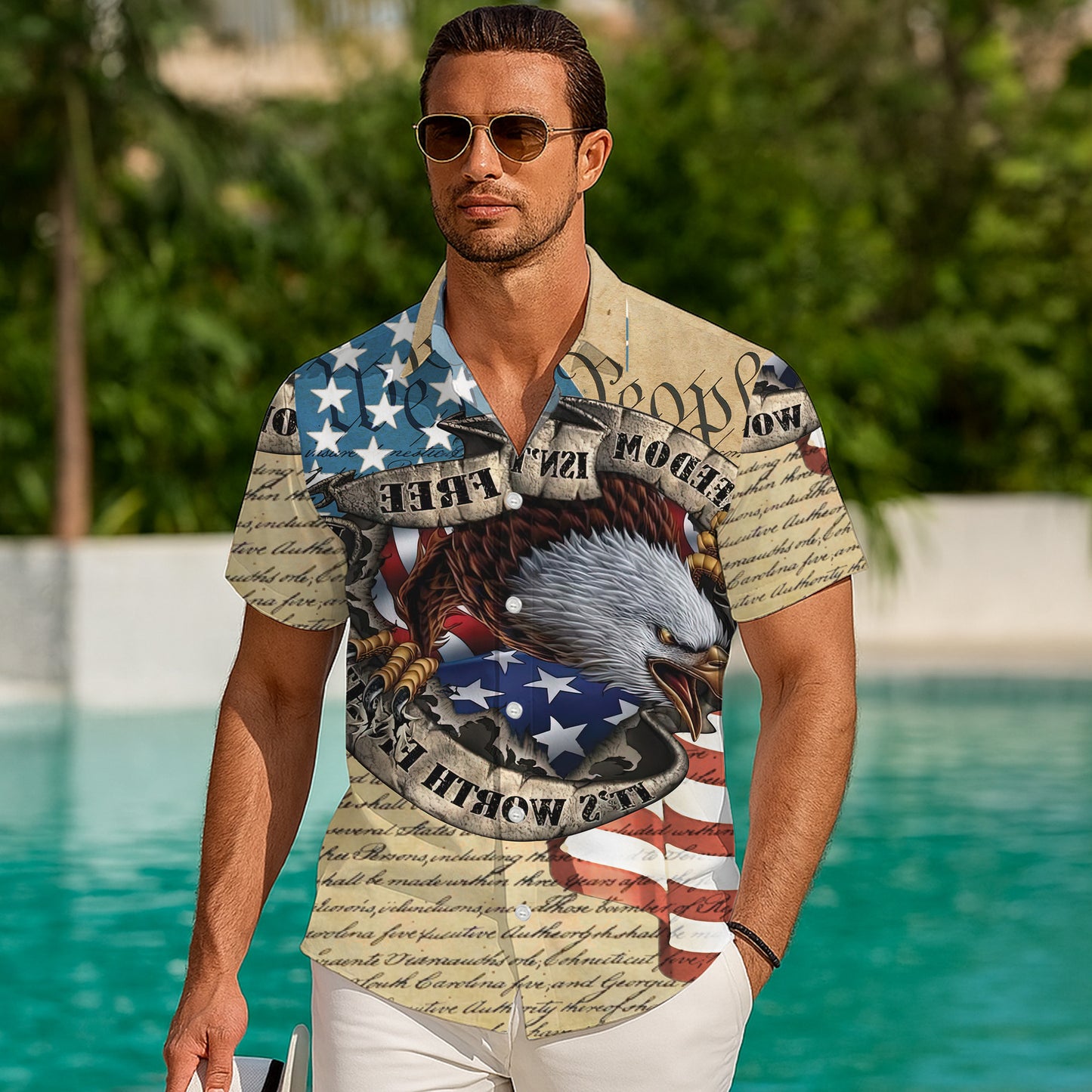 Patriotic Eagle US Flag Hawaiian Shirt for Men & Women We The People Aloha