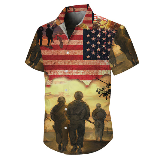 Patriotic Veteran Soldier Hawaiian Shirt for Men & Women USA Flag Aloha