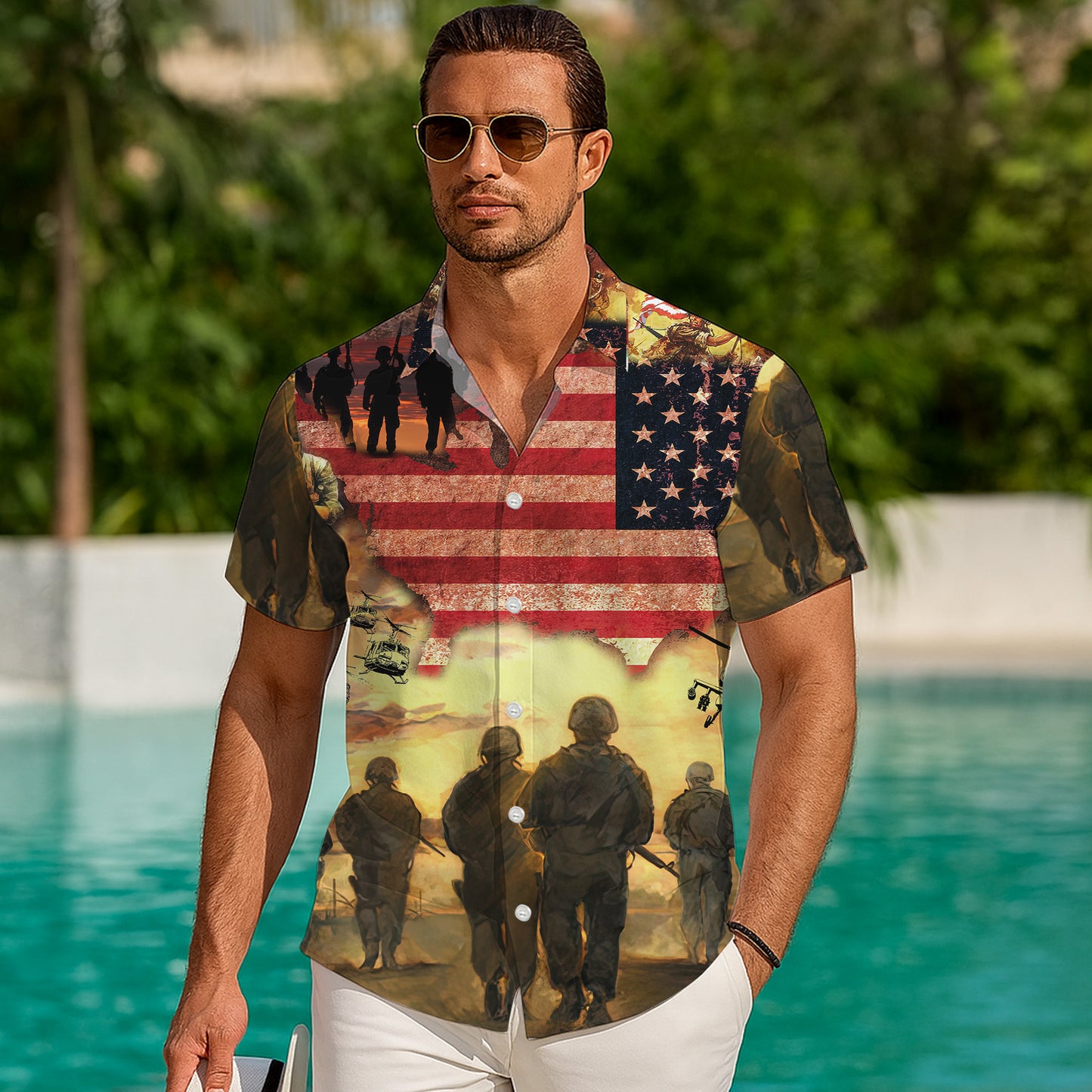 Patriotic Veteran Soldier Hawaiian Shirt for Men & Women USA Flag Aloha