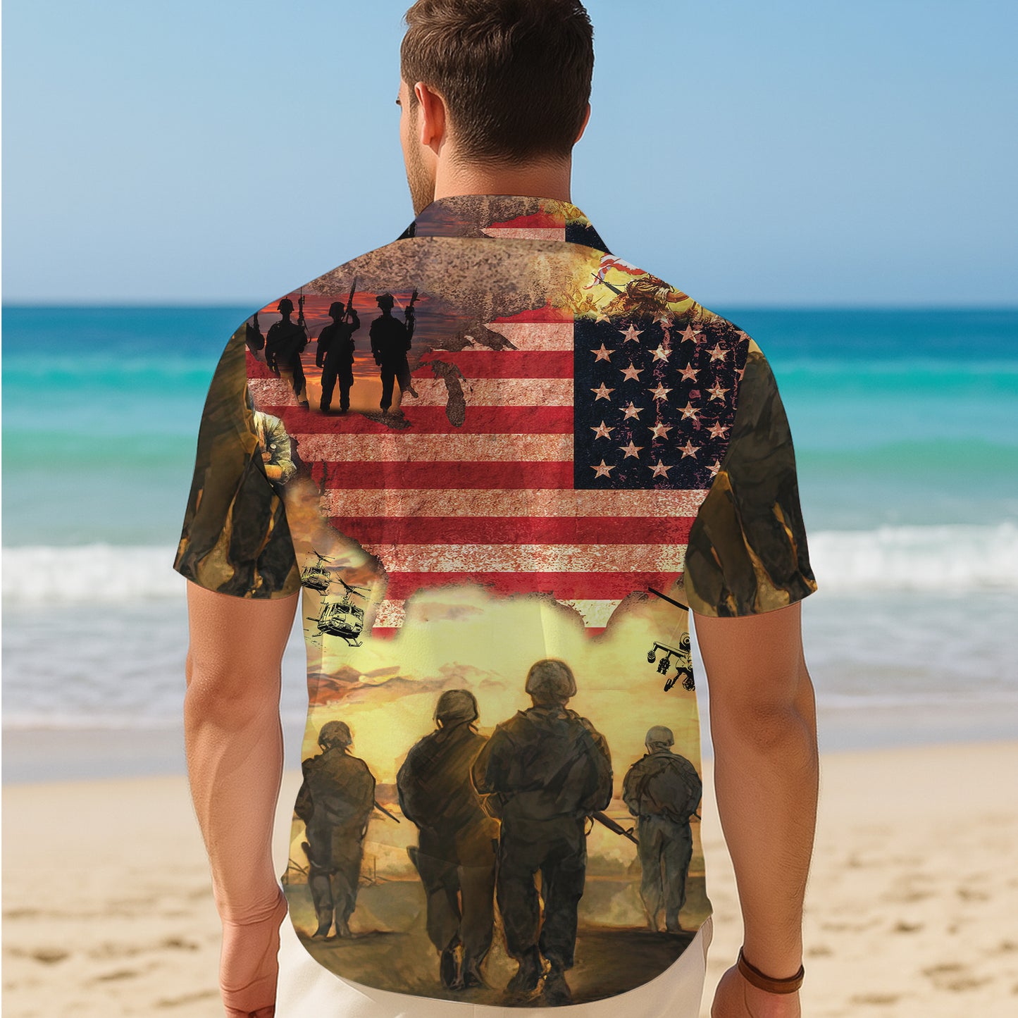 Patriotic Veteran Soldier Hawaiian Shirt for Men & Women USA Flag Aloha