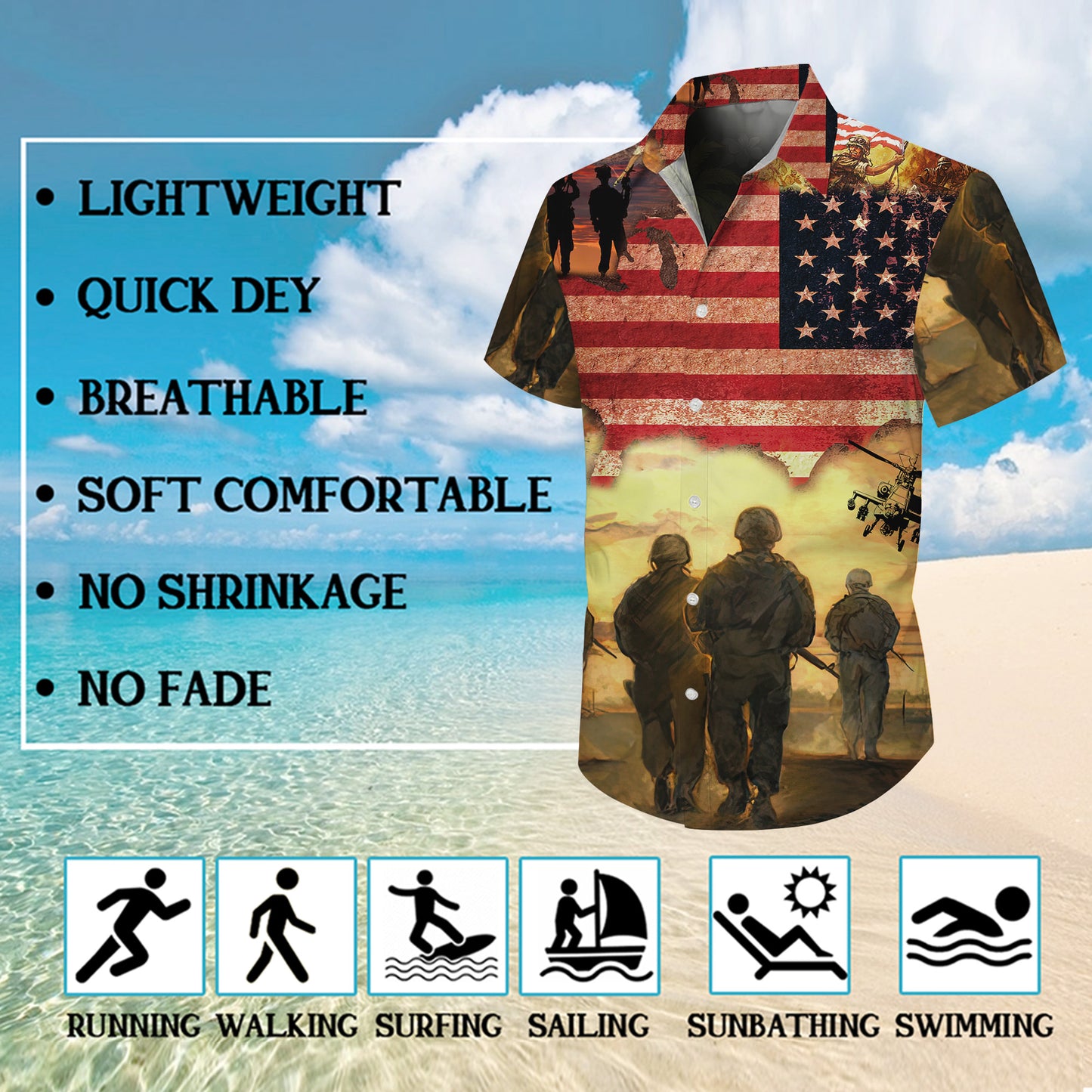 Patriotic Veteran Soldier Hawaiian Shirt for Men & Women USA Flag Aloha