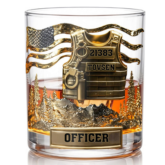 Personalized Police Officer Whiskey Glass - Custom Name & Badge
