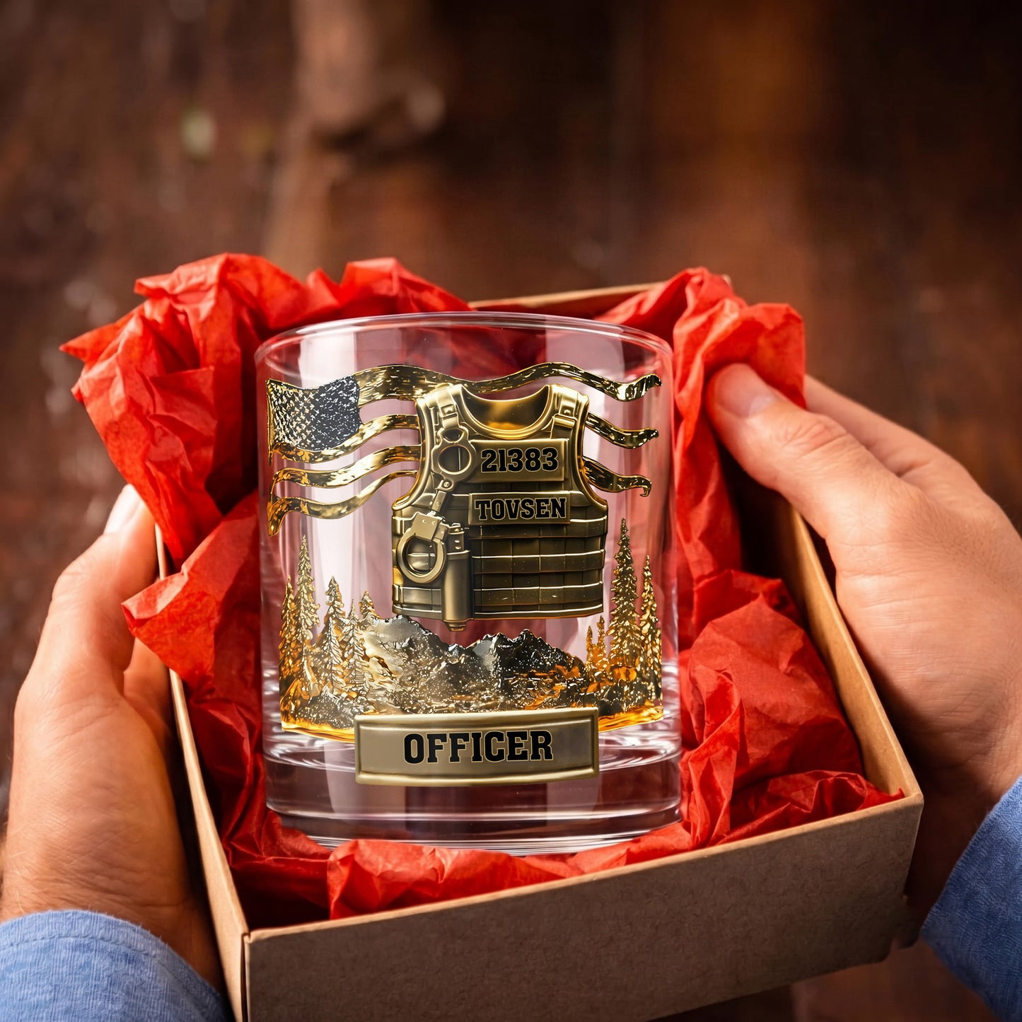 Personalized Police Officer Whiskey Glass - Custom Name & Badge