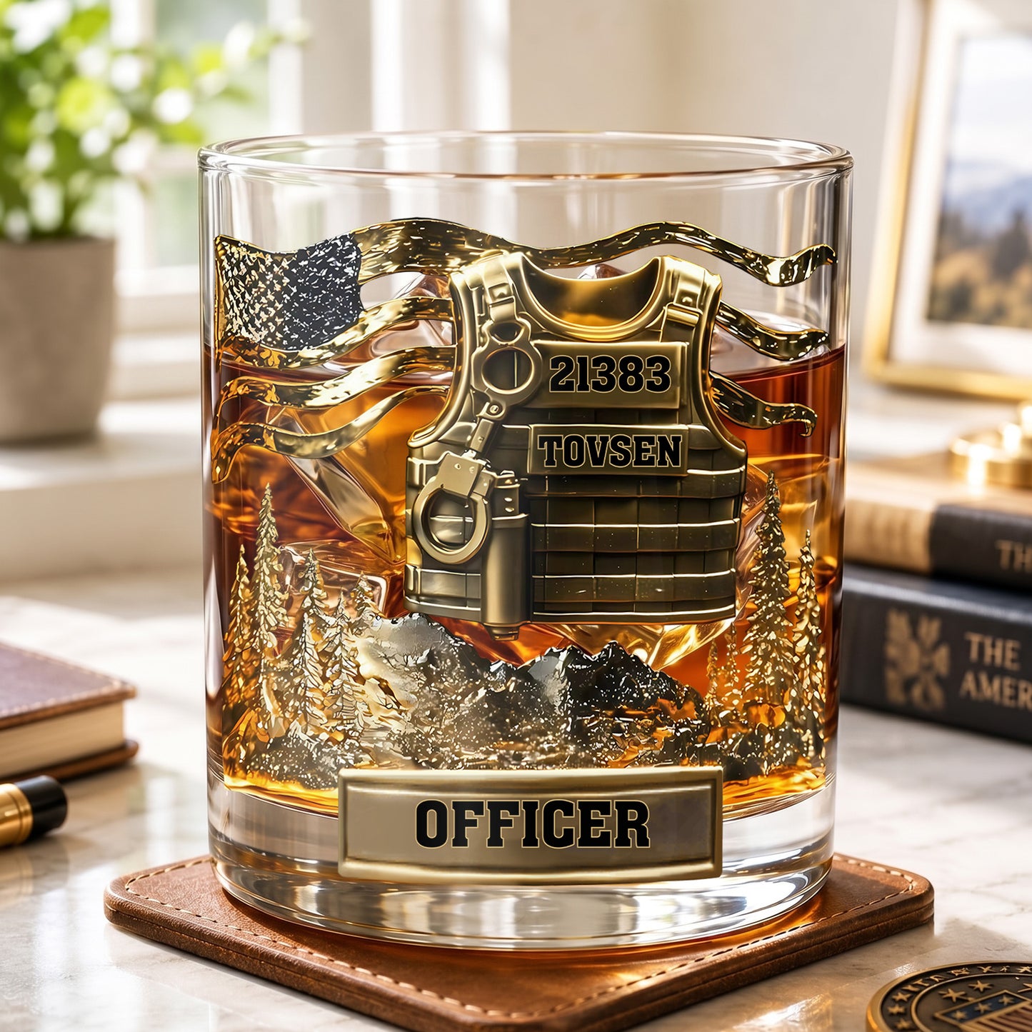 Personalized Police Officer Whiskey Glass - Custom Name & Badge