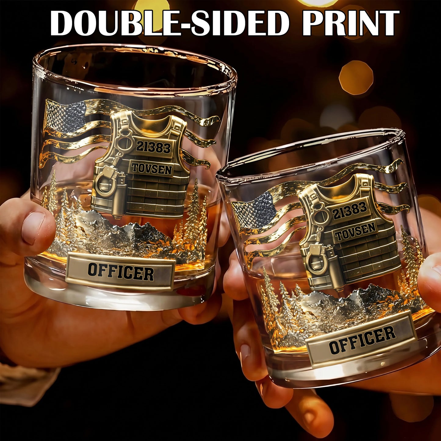 Personalized Police Officer Whiskey Glass - Custom Name & Badge