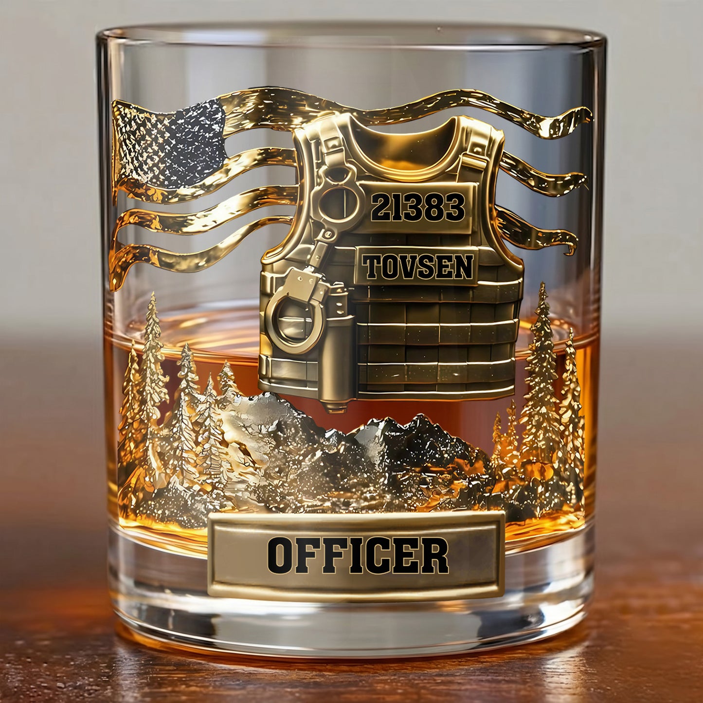 Personalized Police Officer Whiskey Glass - Custom Name & Badge