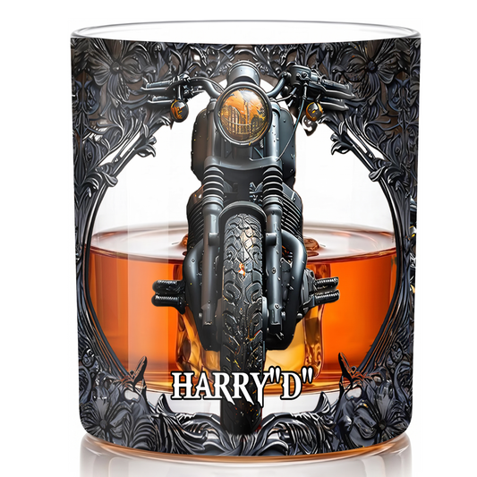Personalized Motorcycle Biker Whiskey Glass - Custom Name Gothic Design