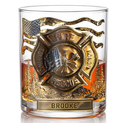 Personalized Firefighter Whiskey Glass, Custom Name Drinking Glass, 9oz, 10oz & 11oz