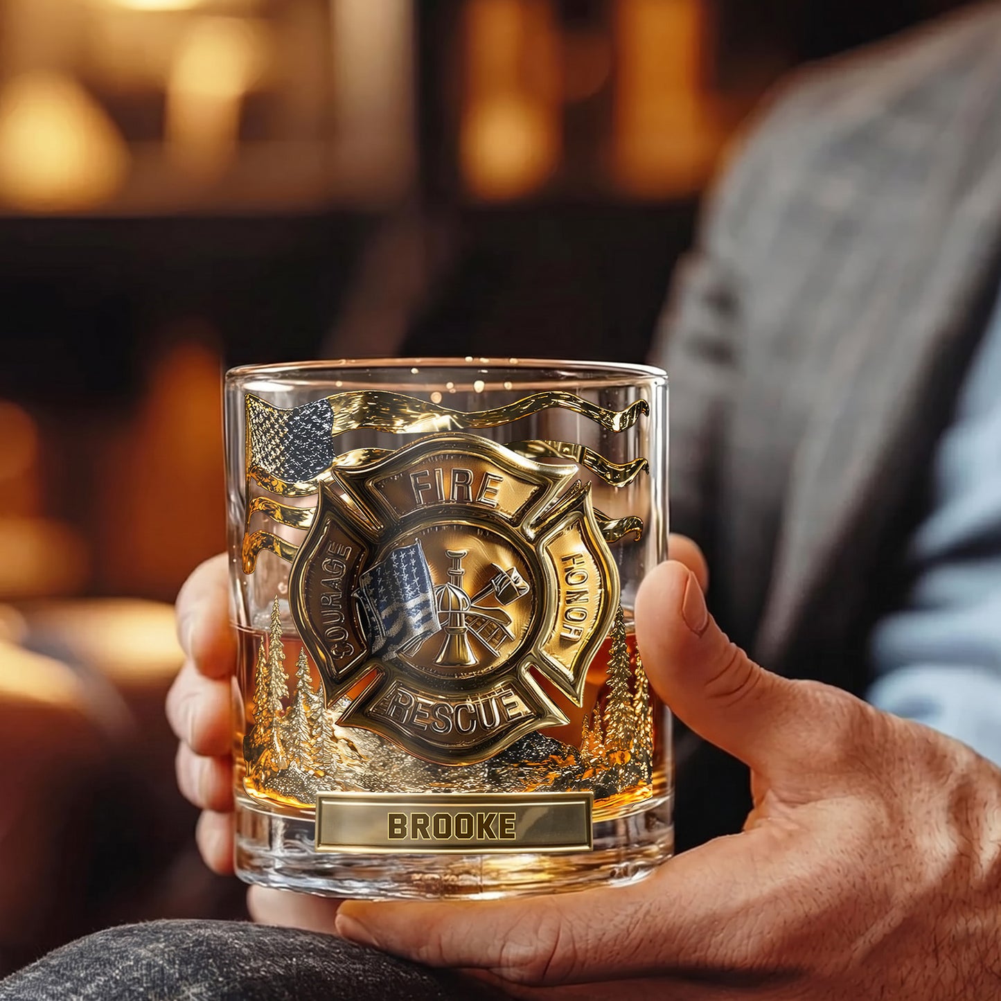 Personalized Firefighter Whiskey Glass, Custom Name Drinking Glass, 9oz, 10oz & 11oz
