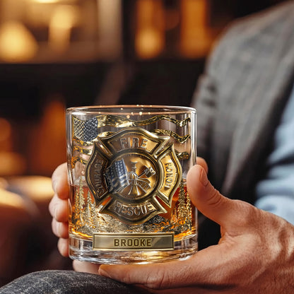 Personalized Firefighter Whiskey Glass, Custom Name Drinking Glass, 9oz, 10oz & 11oz