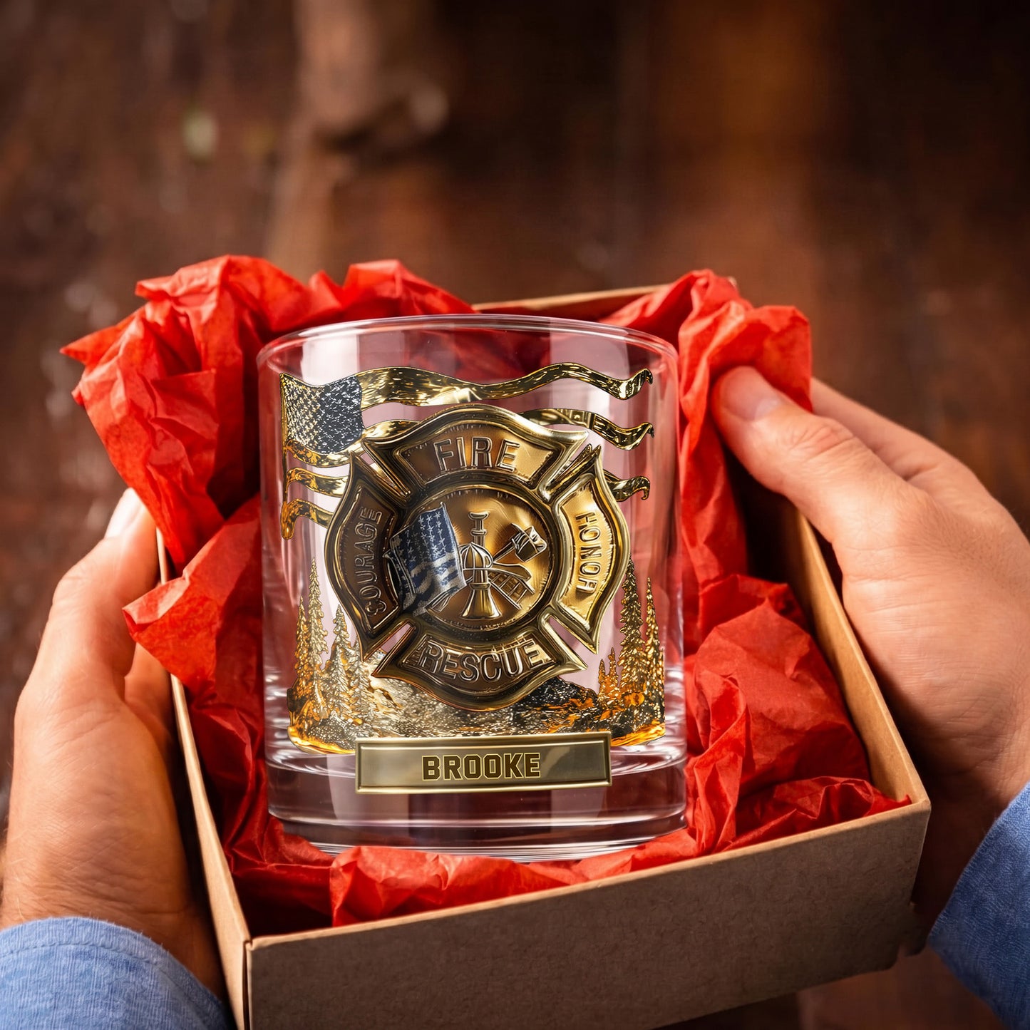 Personalized Firefighter Whiskey Glass, Custom Name Drinking Glass, 9oz, 10oz & 11oz