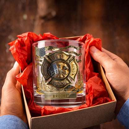 Personalized Firefighter Whiskey Glass, Custom Name Drinking Glass, 9oz, 10oz & 11oz