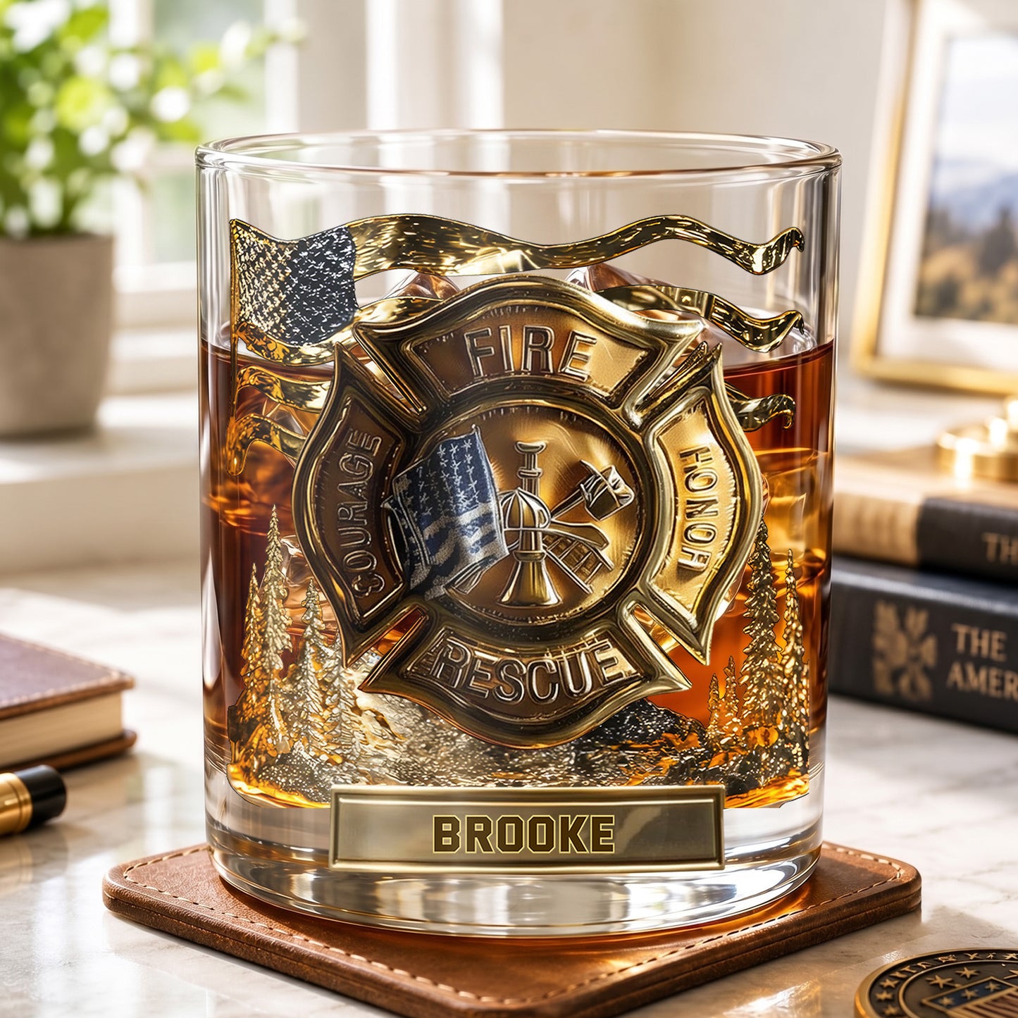Personalized Firefighter Whiskey Glass, Custom Name Drinking Glass, 9oz, 10oz & 11oz