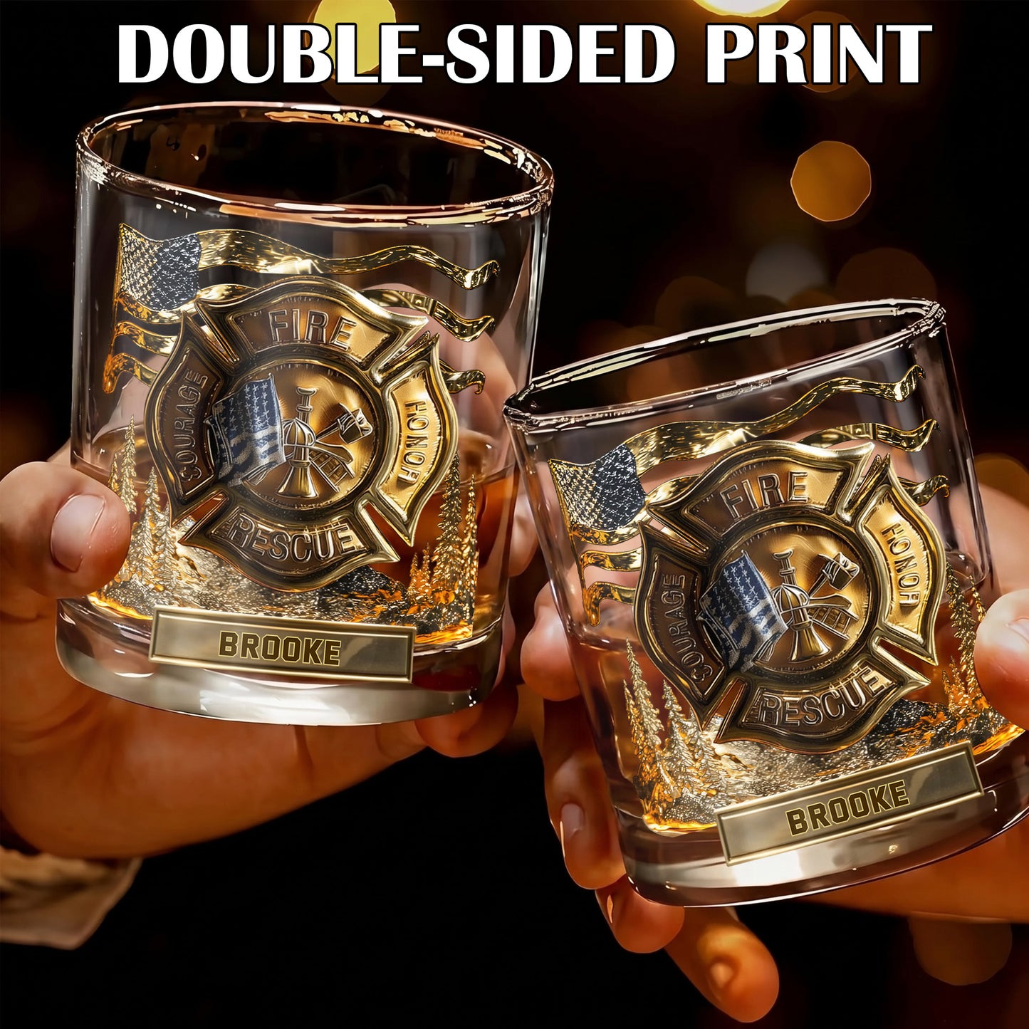 Personalized Firefighter Whiskey Glass, Custom Name Drinking Glass, 9oz, 10oz & 11oz